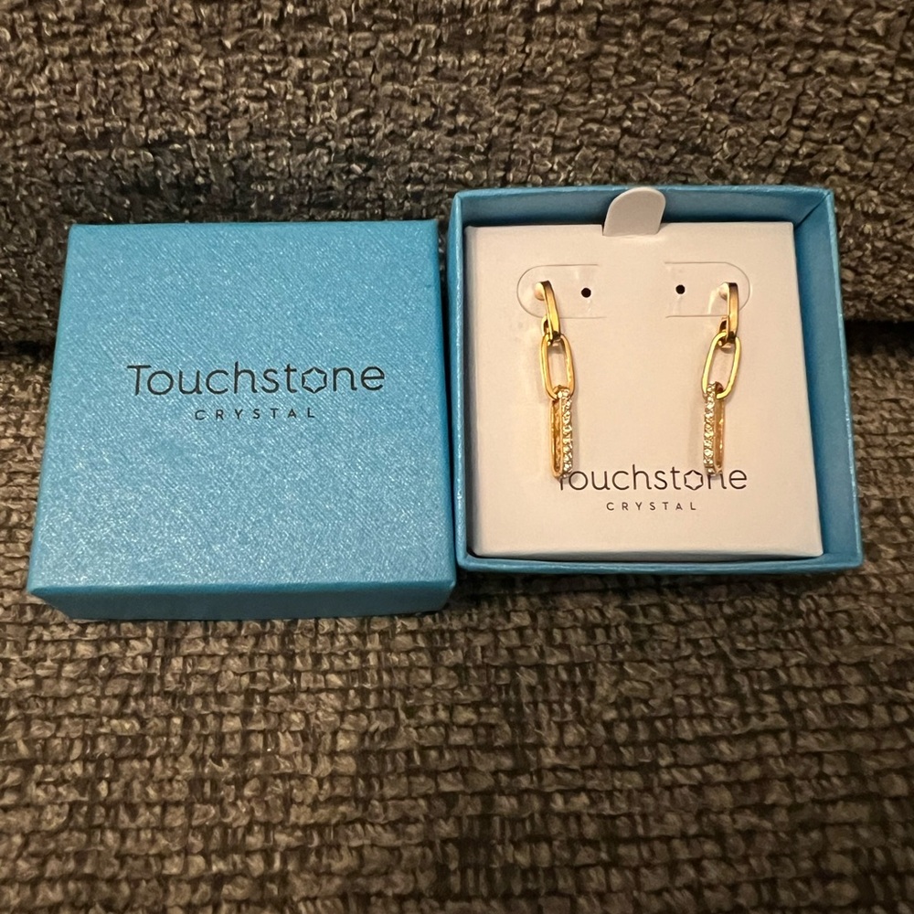 Touchstone Crystal Gold Join Together Earrings